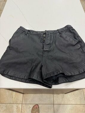 Free People Black Faux Leather High-Waist Button Shorts